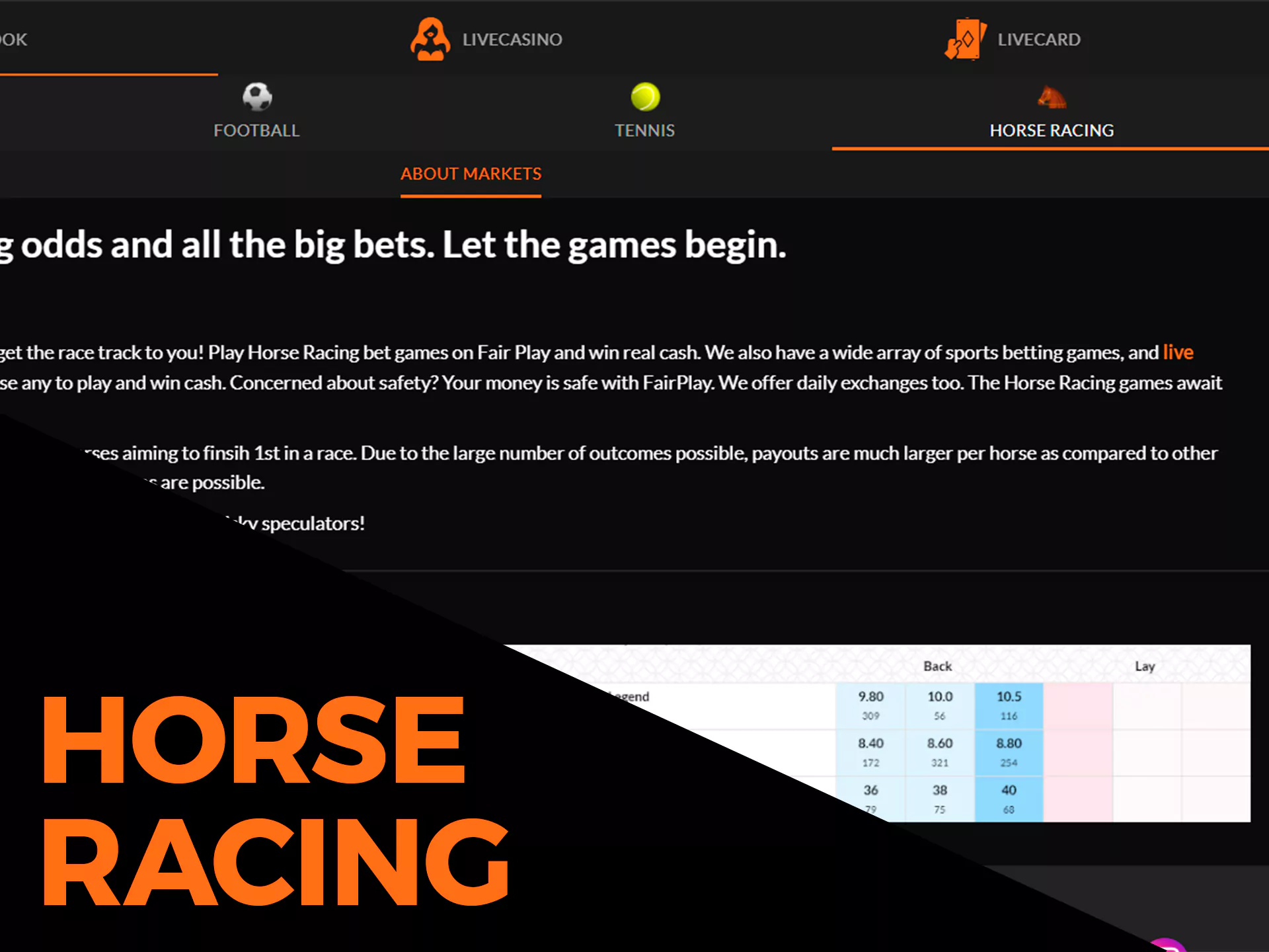 Horse racing betting is also available in Fairplay.