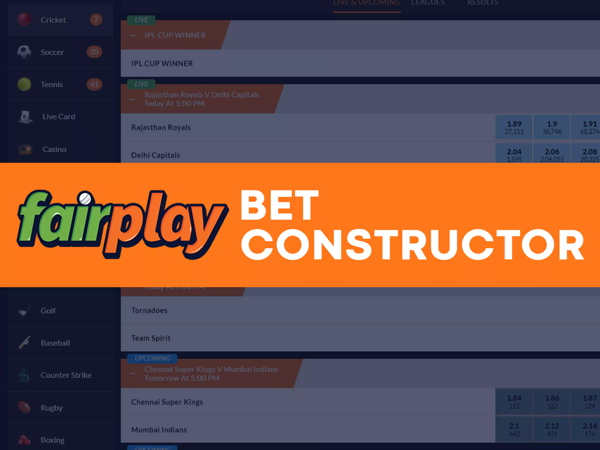 Create your own bet with bet constructor at Fairplay.