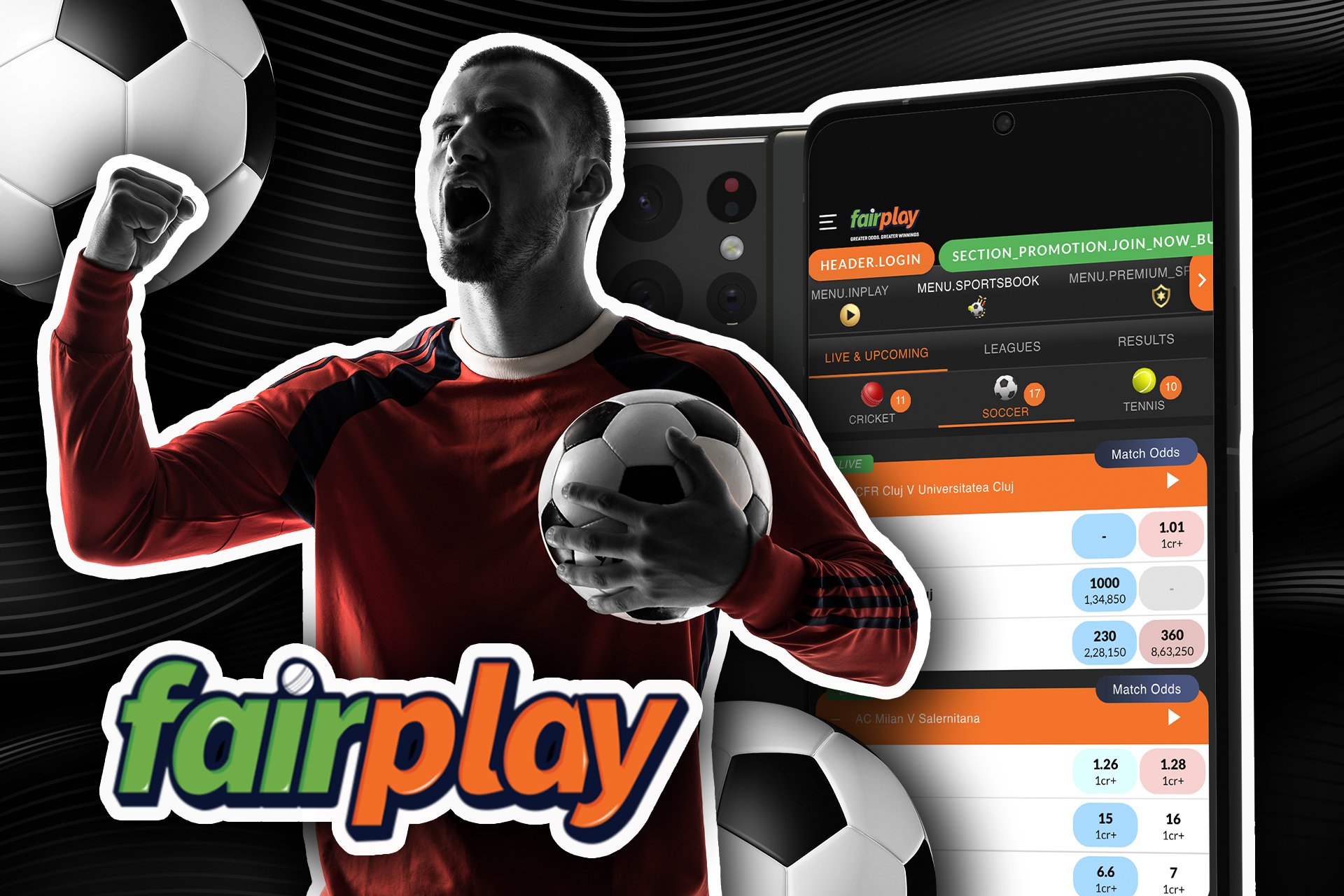 Download the Fairplay mobile app to place bets on soccer via your smartphone.