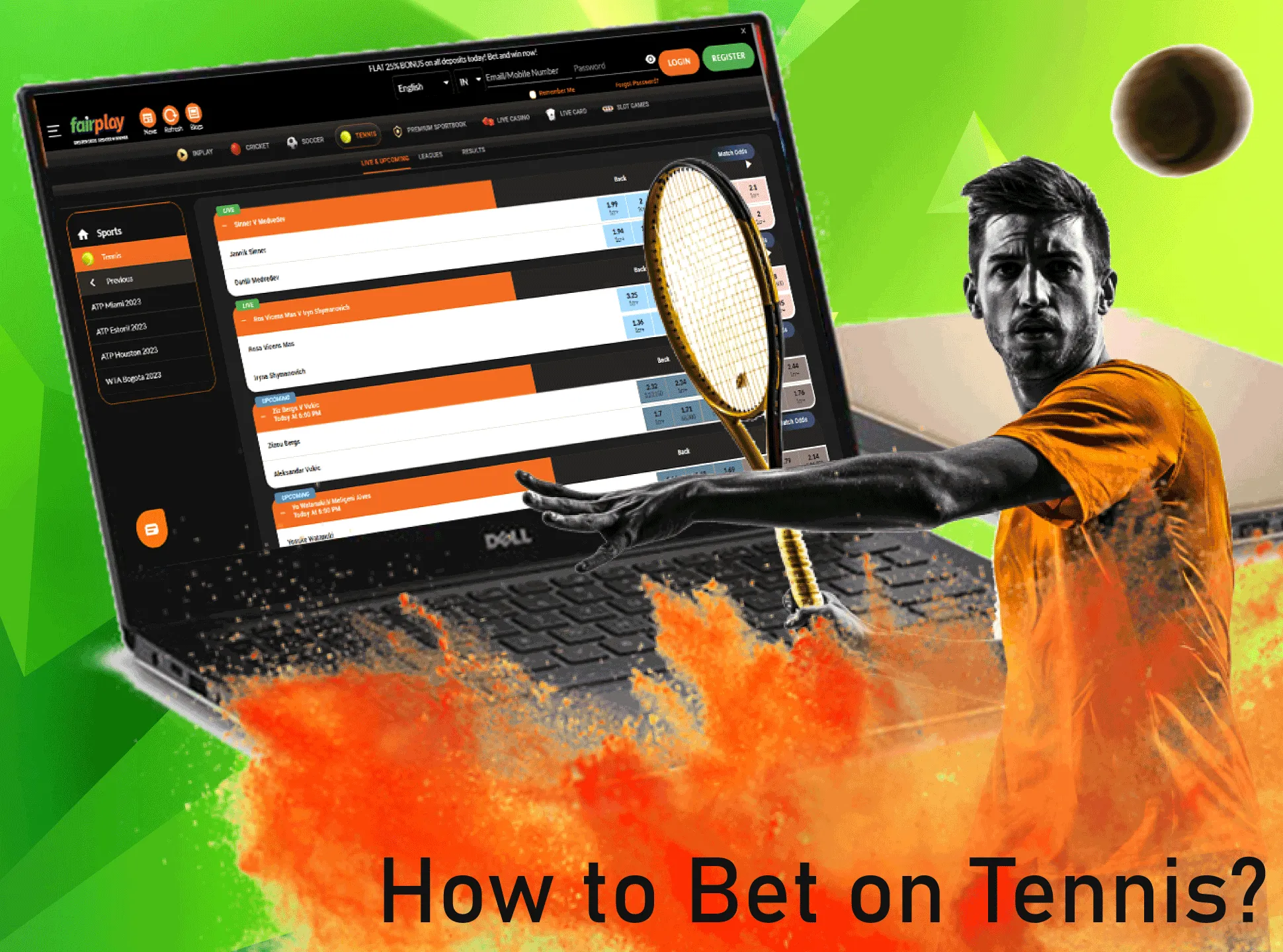 To start betting on tennis you should register on Fairplay and top up your account.