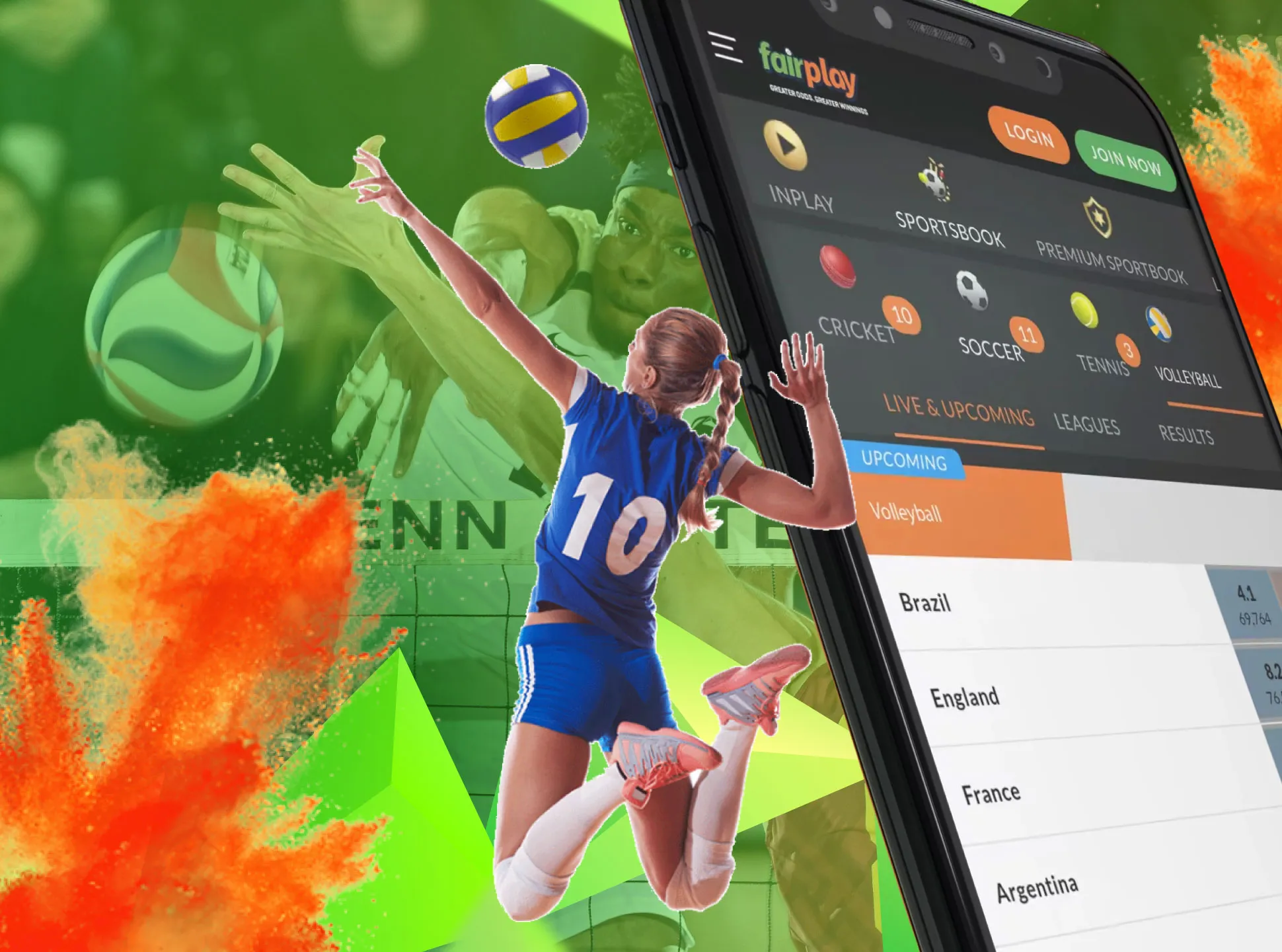 Download the Fairplay mobile app to place bets on volleyball via your smartphone.
