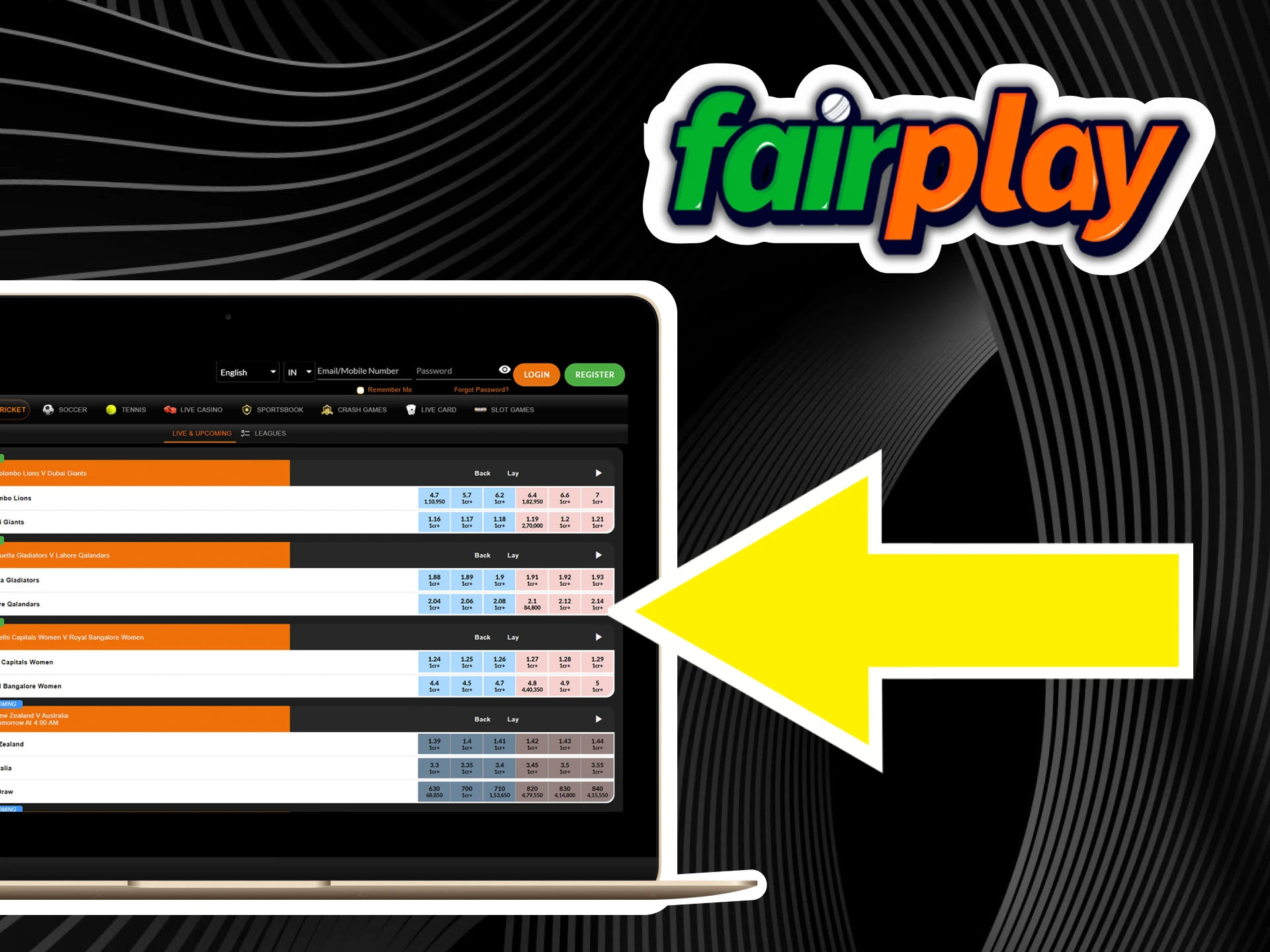Choose a match and a team and place a bet on Fairplay.